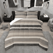 Manfei Modern Geometric Bedding Comforter Set 2pcs, Minimalist Stripe Twin Comforter Sets, Gray Brown Bedding Set, Microfiber Bedroom Decor
