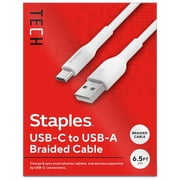 Staples TECH USB-C to USB-A Charging Cable 6.5 ft. White (ST62338)