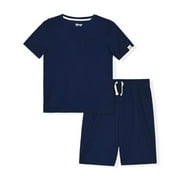 Sleep On It Boys 2-Piece Short-Sleeve Waffle Thermal Pajama Shorts Sleep Set - Navy Blue , 6-7