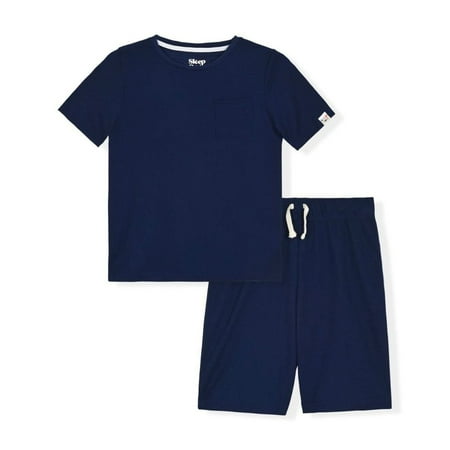 Sleep On It Boys 2-Piece Short-Sleeve Waffle Thermal Pajama Shorts Sleep Set - Navy Blue , 6-7