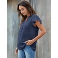 thumbnail image 4 of Womens Blouse V Neck Ruffle Sleeve Flowy Shirts Dressy Casual Cute Summer Tops Navy Blue L, 4 of 7