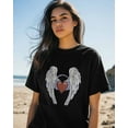thumbnail image 4 of Women's T-Shirts, Retro Angel Wings Heart Cotton Crewneck Tee Short Sleeve Casual Tops Loose Graphic T-Shirt Black, L, 4 of 7