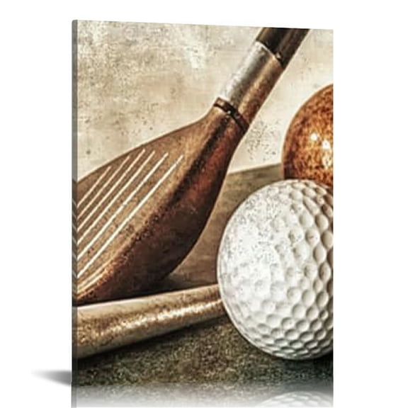 LHONGY Vintage Sports Canvas Wall Art Rustic Golf Balls Picture Art Prints Still Life Poster Artwork Painting for Gym Man Cave Decor Ready to Hang 12x16 in