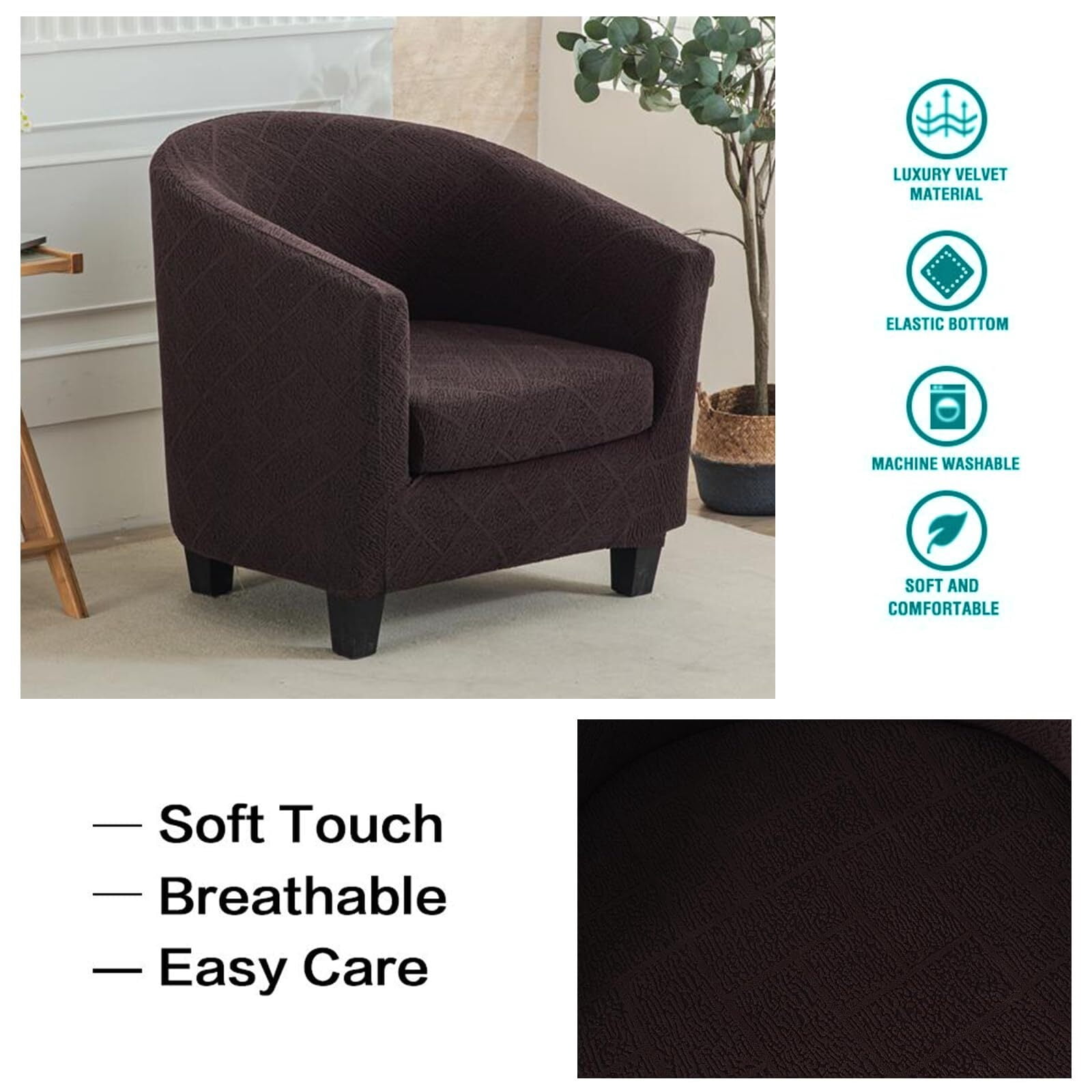 LKJYER Club Chair Slipcover 2-Piece Stretch Barrel Chair Slipcovers Tub Chair Slipcovers Soft Spandex Armchair Covers Swivel Chair Cover Sofa Cover Furniture Protector for Living Room