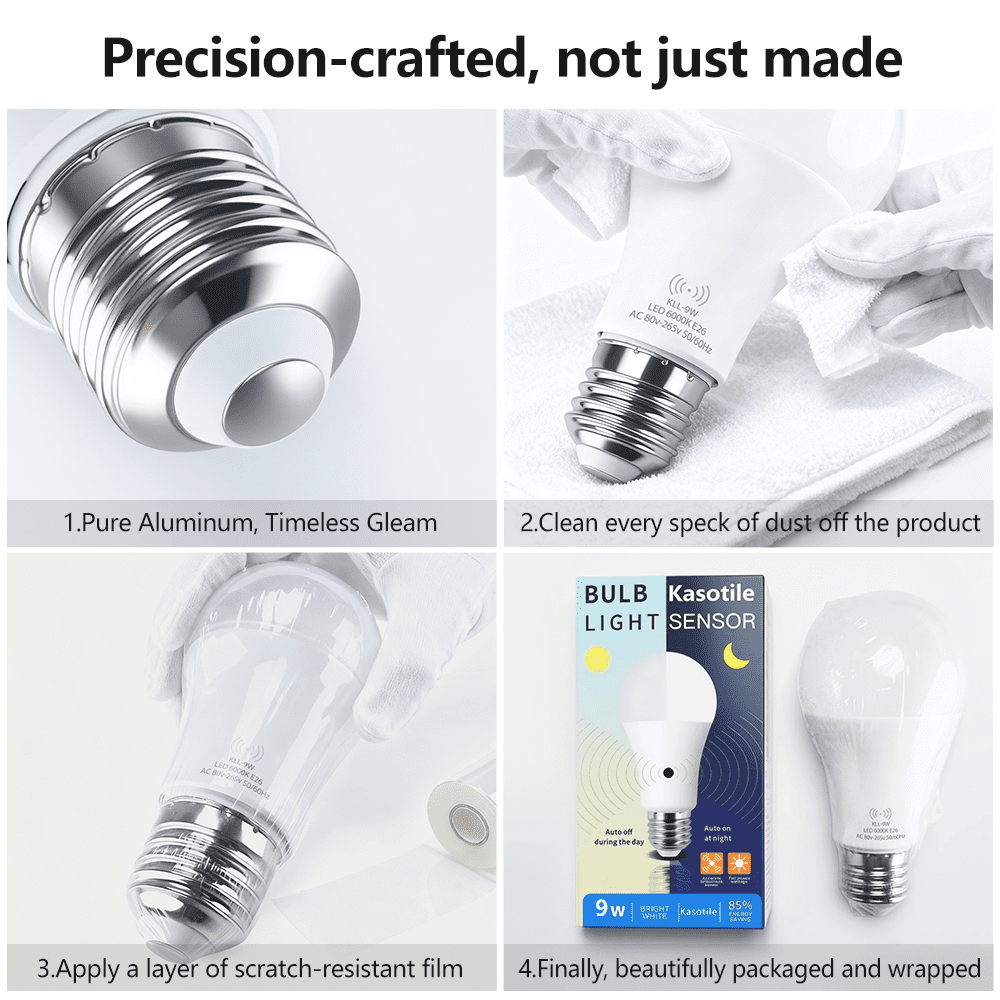 Dusk to Dawn Light Bulbs 9W (80W Equivalent) Auto On Off Bulb 3000K Warm White 800 LM,E26 Base Motion Sensor Light Bulb for Indoor Outdoor,10 Pack