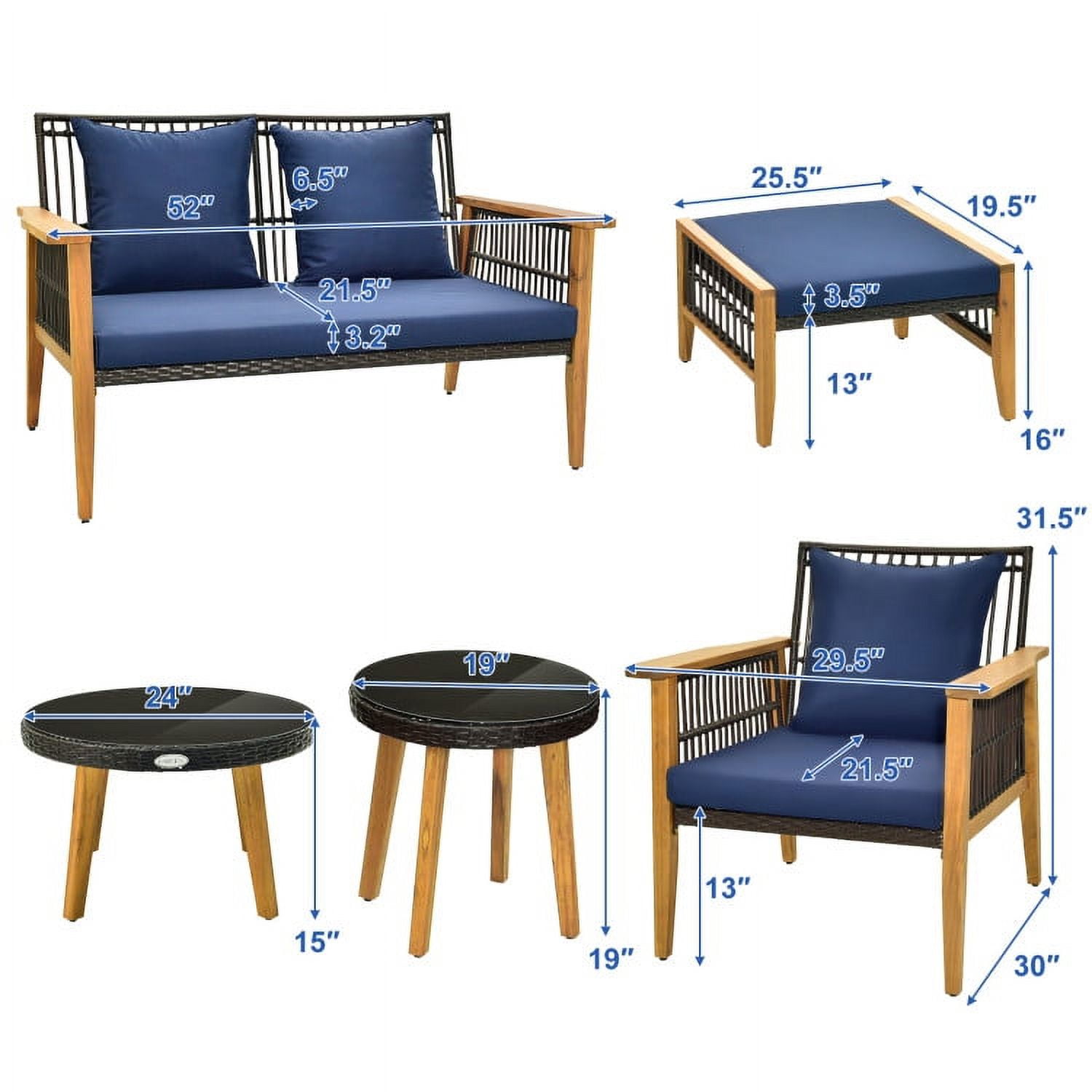 Aimee Lii 7 Piece Outdoor Conversation Set with Stable Acacia Wood Frame, Outdoor Patio Set, Navy Aimee Lii 7 Piece Outdoor Conversation Set with Stable Acacia Wood Frame, Outdoor Patio Set, Navy