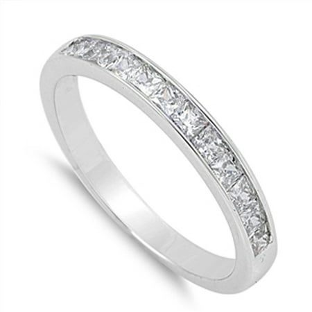 Sterling Silver Women's Flawless Colorless Cubic Zirconia Stackable Wedding Ring (Sizes 5-12) (Ring Size 6)