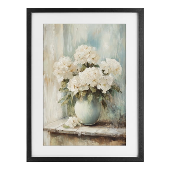 Stupell Industries Traditional Mantle Arrangement of Soft Blossoms Black Framed Print Under Glass, 14 x 20, by Petals Prints Design