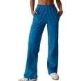 thumbnail image 3 of Pantalones deportivos de invierno con bolsillos para mujer, cintura elástica, con forro difuso, pierna recta, 3 of 4