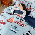 thumbnail image 4 of Erosebridal Cartoon Sailboat Bedding Sets Twin Size, Nautical Ocean Bedding Twin Size, Vintage Vehicle Reversible Comforter Sets with Sheets, Breathable Room Decorative, 7pcs, 4 of 6
