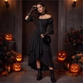 thumbnail image 5 of Gothic Renaissance Dress, Off Shoulder Tiered Dress, Lace Up Corset Waist Dress, Renaissance Dress Women Medieval Costume Victorian Dresses Peasant Gothic Fairy Witch Wedding Under Dress, Black L, 5 of 6