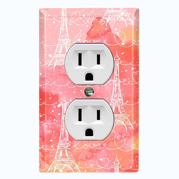 Metal Light Switch Plate Cover Romantic Paris Eiffel Tower Pink Orange Cloud Letter PRS002