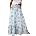 thumbnail image 2 of PWPSG Women’s Drawstring Tiered Maxi Skirt, Outline Floral Line Print Relaxed A Line Fabric, Flowy Hem for Lakeside Picnics White XL, 2 of 7