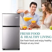 GGTB 3.0 Cu.ft Retro Double Door Mini Fridge with Freezer, Compact Small Refrigerator with Reversible Doors for Dorm Apartment Bedroom Office, Silver