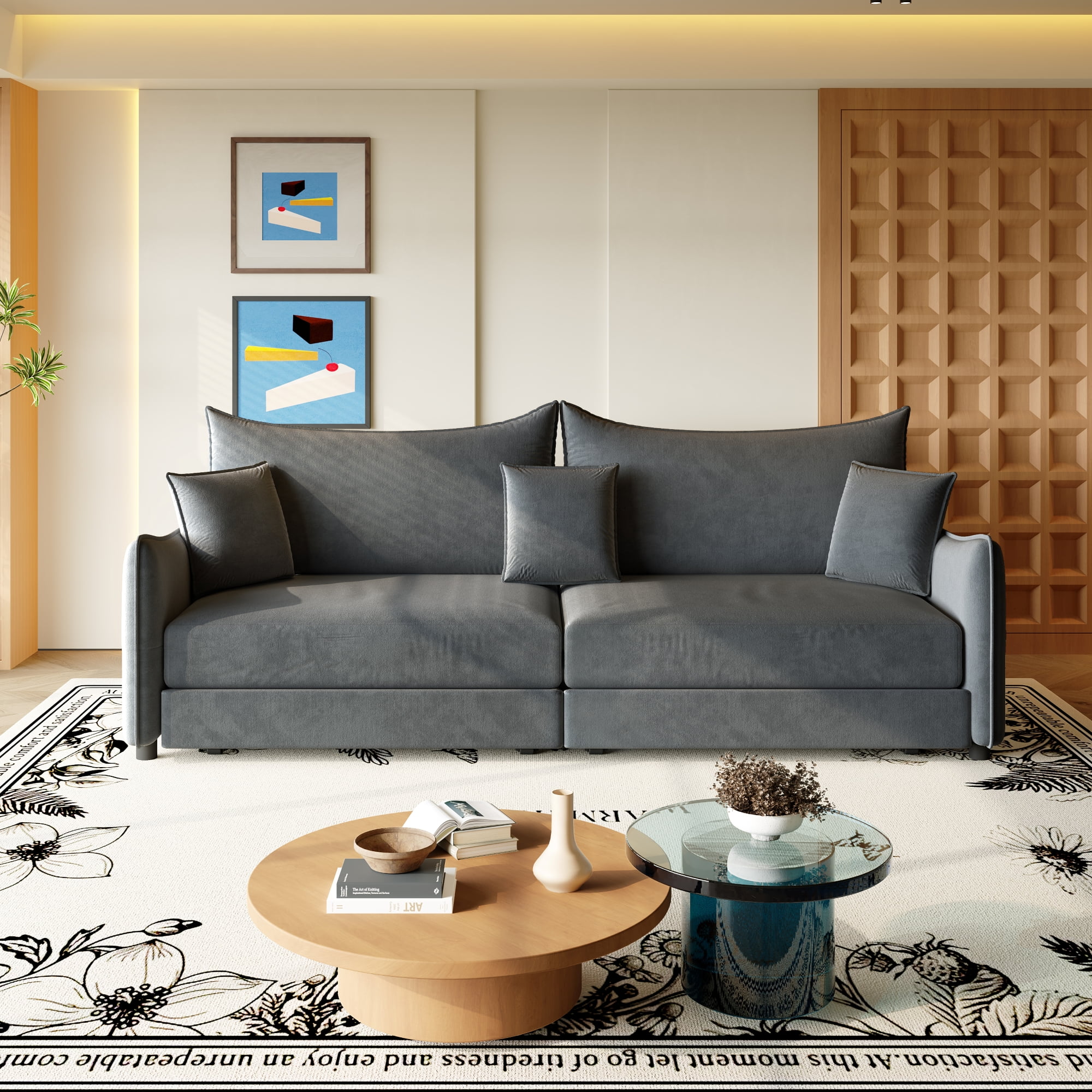 LLappuil 82" Pull Out Sofa Bed King Size, Loveseat Sofa Convertible Sofa Bed, Velvet 3 Seat Sofa Couch for Living Room Dark Gray