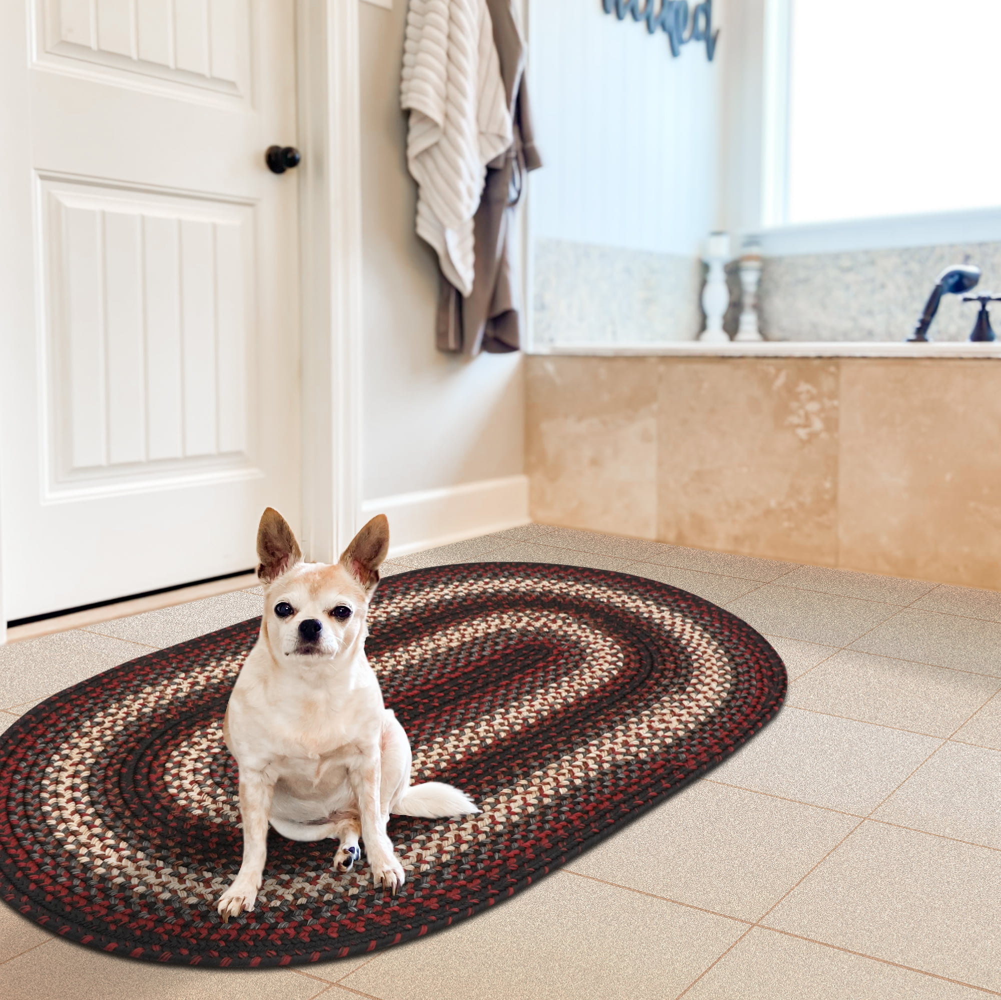 Homespice Montgomery 27x45" Oval Black Braided Rug, Washable Kitchen