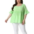 thumbnail image 1 of Blusa de mujer de tallas grandes Agnes Orinda, de manga corta, escote corazón, con estampado de cuadros y peplum, talla 2X, color verde, 1 of 6
