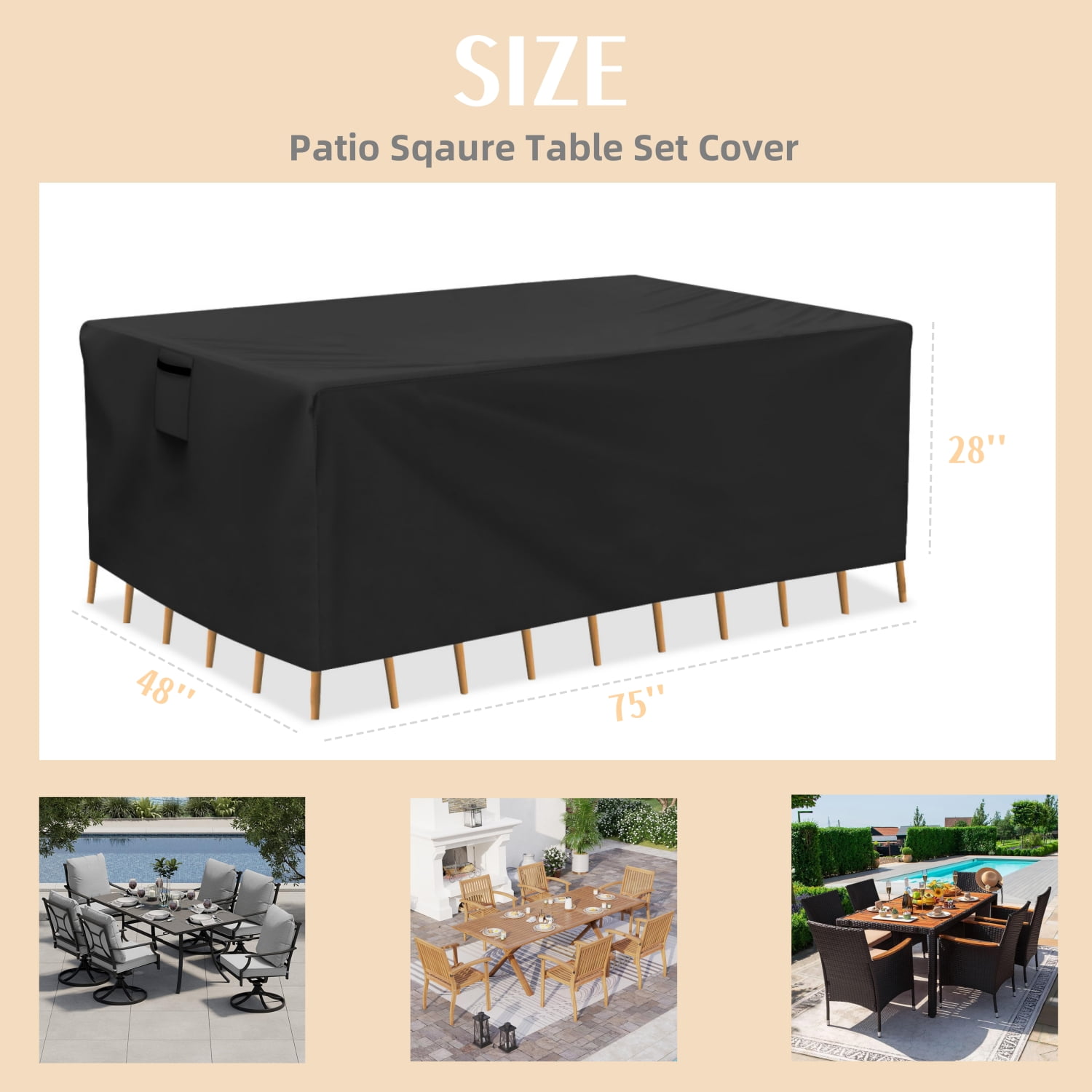 Durable Outdoor Furniture Cover, Rectangular Patio Table Cover Waterproof, Patio Dining Table Couch Set Covers,75" L x 48" W x 28" H