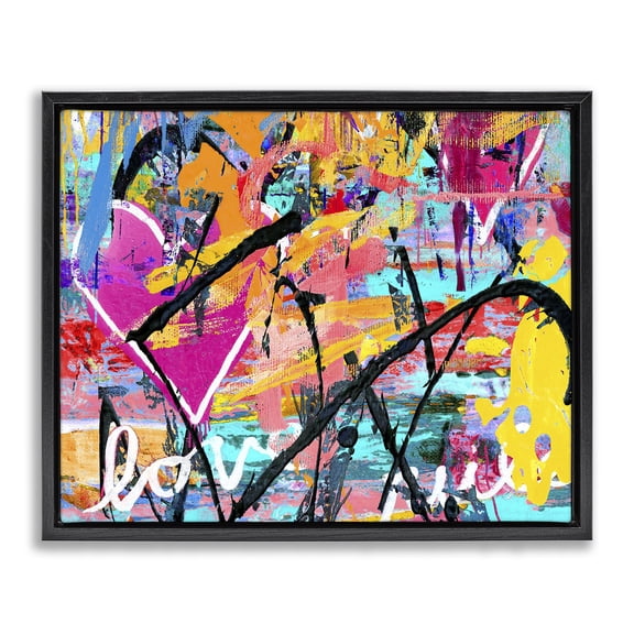 Stupell Industries Eclectic Vivid Love Graffiti Collage Black Floating Frame Canvas Art, 21 x 17, by Madeline Blake
