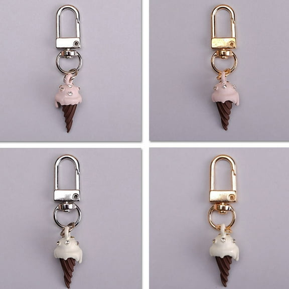 Masteelf  4 Pcs Ice Cream Keychain Rhinestone Studded Holder Colorful