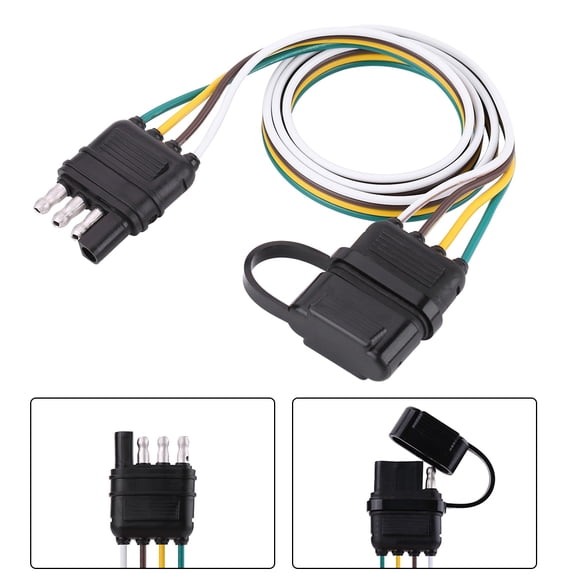 Peahefy Flat Trailer Harness Kit 6-24V 4 Pin Flat Trailer Cable Wire Socket Wiring