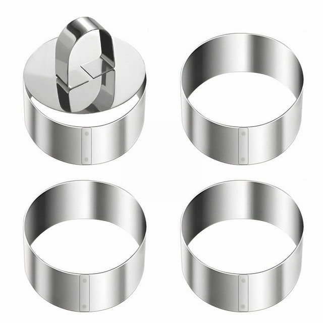 Gkeoshab Cooking Utensils 4 Pcs Round Ring For Cooking Stainless 3 Inch Food With 1 Pusher For Cake Dessert Tartare Dessert With Pusher & Lifter Cooking Rings Tartare Home & Garden