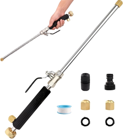 Black High Pressure Power Washer Nozzle Wand Attachment, Hydro Jet Hose Lance for Gutter, Patio, Car, Pet and Window Glass Cleaning