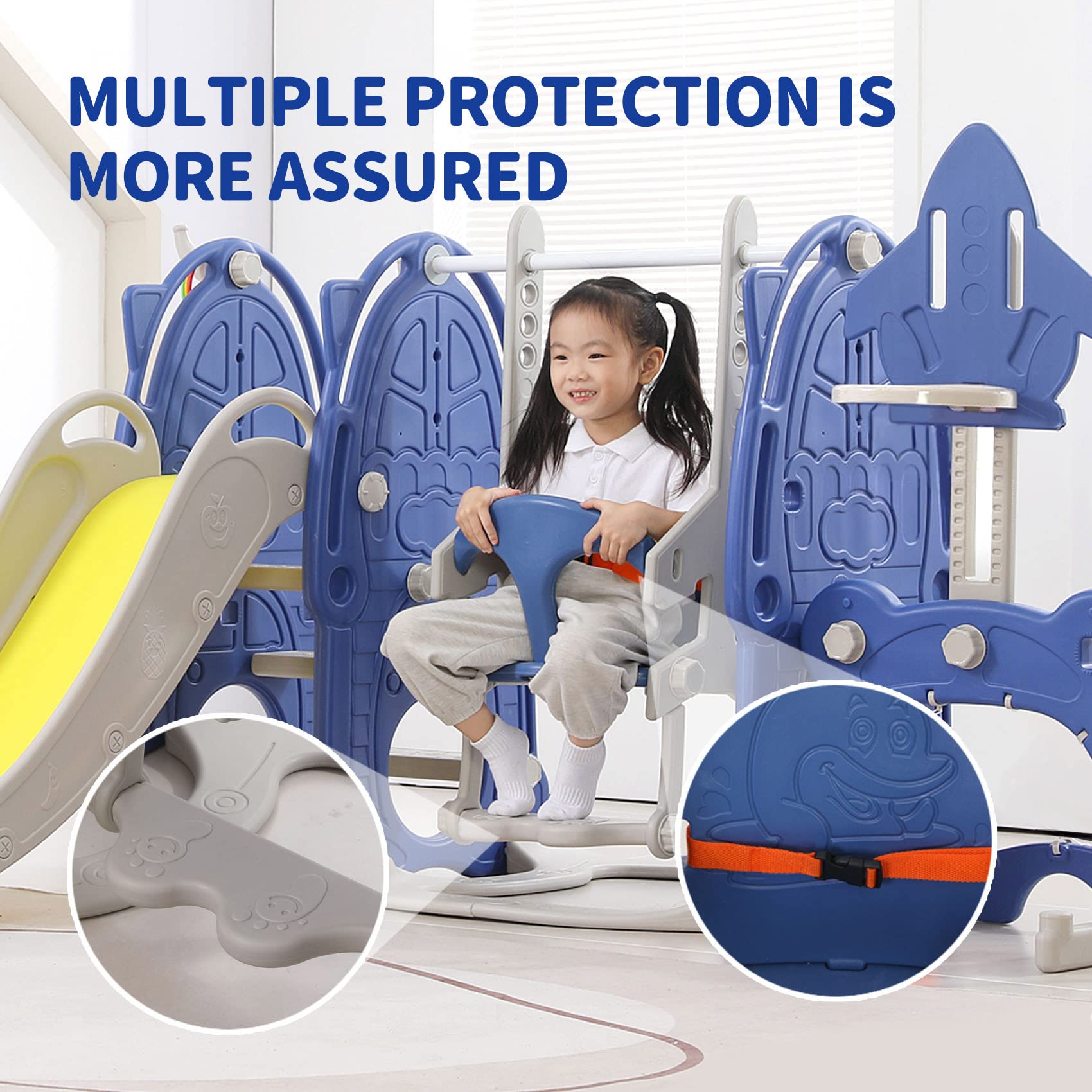 UNICOO® Toddler Slide and Swing Set, Kids Indoor and Outdoor Playground Combination for Boys & Girls (8 in 1 - Dark Blue)