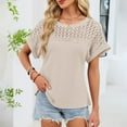 thumbnail image 6 of ManxiVoo Women Lace Trim Tee Round Neck Short Sleeve Blouse in A Relaxed Fit for Casual Outings L Size Beige, 6 of 7