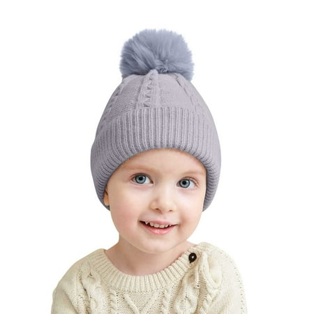 

QWERTYU Children Knitted Pompom Hat Infant Baby Toddler Ski Beanie Winter Cap for Girl Boy 6M-3Y One Size