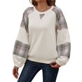 thumbnail image 1 of Sudadera con Cuello Redondo y Mangas Raglán A Cuadros para Mujer, Estilo Informal, para Otoño Color Albaricoque L, 1 of 9