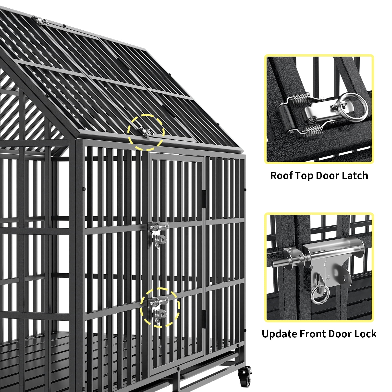 52 Inch Heavy Duty Dog Crate Extra Large Dog Cage Kennel, Indestructible XXL Dog Crate with Roof Top, Trays and Wheels, Escape Proof for High Anxiety Giant Dogs