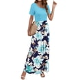 thumbnail image 3 of OutfitShow Women Short Sleeve Color Block Maxi Dress Casual Solid Top Floral Print Long Dress with Pockets, 3 of 5