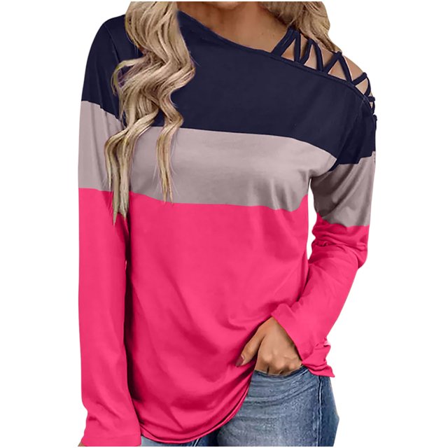 Blusa de manga larga con hombros descubiertos y hombros descubiertos para mujer Pompotops FGAJ12768
