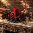 thumbnail image 4 of SLYNSHome Red Rose Berry Mini Candle Ring Wreath, Artificial Black Leaf Small Garland For Candle Table Mantel Indoor Fall Halloween Thanksgiving Farmhouse Tabletop Decor, 4 of 7