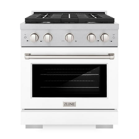 ZLINE 30 in. 4.2 cu. ft. Paramount Dual Fuel Range with 4 Burner Gas Cooktop and Electric Convection Oven in DuraSnow Stainless Steel with White Matte Door (SDRS-WM-30)