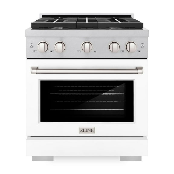ZLINE 30 in. 4.2 cu. ft. Paramount Dual Fuel Range with 4 Burner Gas Cooktop and Electric Convection Oven in DuraSnow Stainless Steel with White Matte Door (SDRS-WM-30)