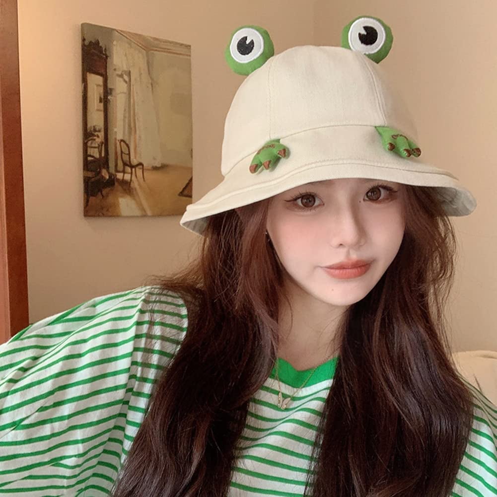 Crochet cute frog bucket hat women men Custom knit funny green