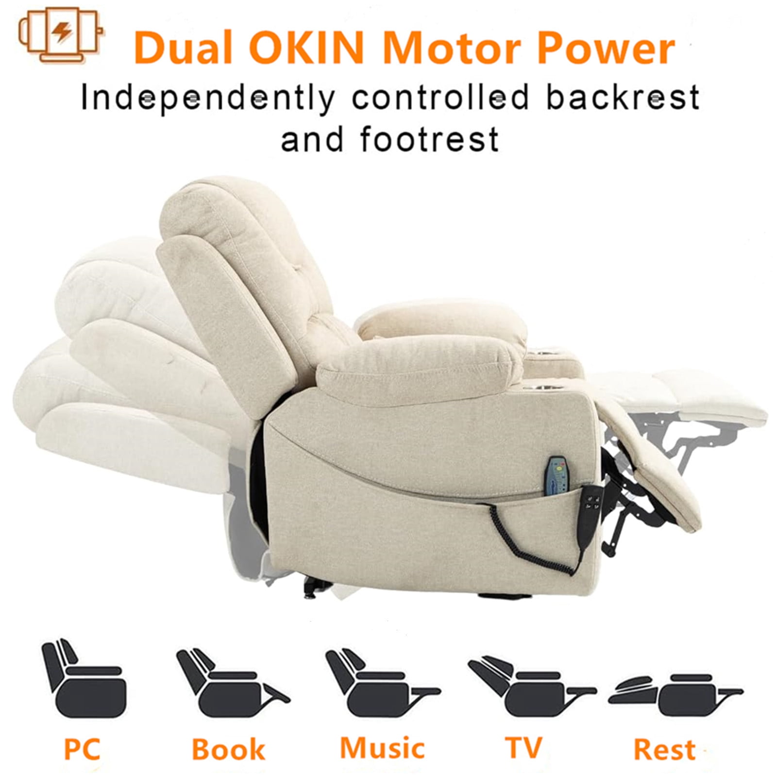 LITVZ 180 Degrees Lay Flat Lift Recliner Chair with Heat and Massage, Dual Motor Infinite Position Electric Power Lift Recliners for Elderly, Big Man Up to 400 LBS, Seniors