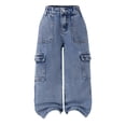 thumbnail image 3 of Afdoent Girls Pants Denim Cargo Pants For Girls With Pocket Straight Leg Design Elastic Waist And Casual Cool Style For Kids Casual Wear, 3 of 9