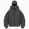 thumbnail image 3 of Towmus Balaclava Hoodie Zippe for Women Men, Double Hooded Full Zip Jacket With Front pocket, Built-In Eye Mask, Full Zip Hooded Sweatshirt, Dark Gray, 2XL, 3 of 5