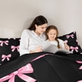 thumbnail image 4 of spefrowx Black Pink Ribbon Queen Bedding for Teens, Simple Cute Bow Bedding Comforter Set Queen, Black Reversible, 7 Pieces, 4 of 6