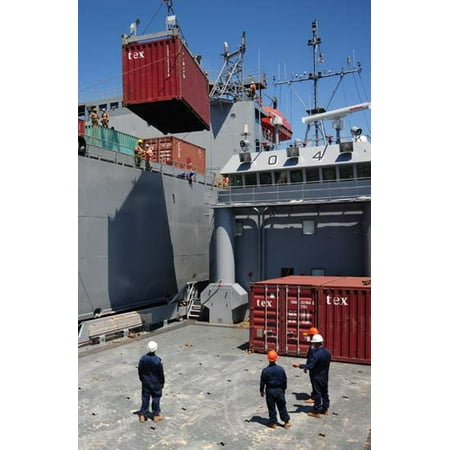 - Canvas Print Crewmembers on board USAV Aldie wait while cargo containers are lowered to the deck of their vessel Stretched Canvas 10 x 14