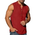 thumbnail image 6 of Tsivenald Mens Tank Tops Button Placket Sleeveless Loose Fit Pullover Shirts Crinkle Fabric with Chest Pocket Casual Tank Top for Men, 6 of 9