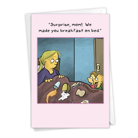 NobleWorks - NobleWorks 1 Funny Mother's Day Card with Envelope - Breakfast On Bed C6808MDG