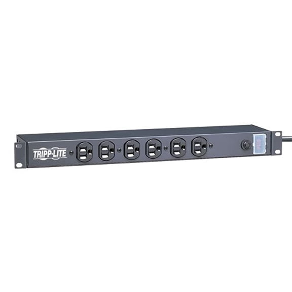 Tripp Lite 6 Outlet Rackmount Network-Grade PDU Power Strip, Front-Facing, 1U, 15A, 15ft Cord with 5-15P Plug (RS-0615-F) CA2