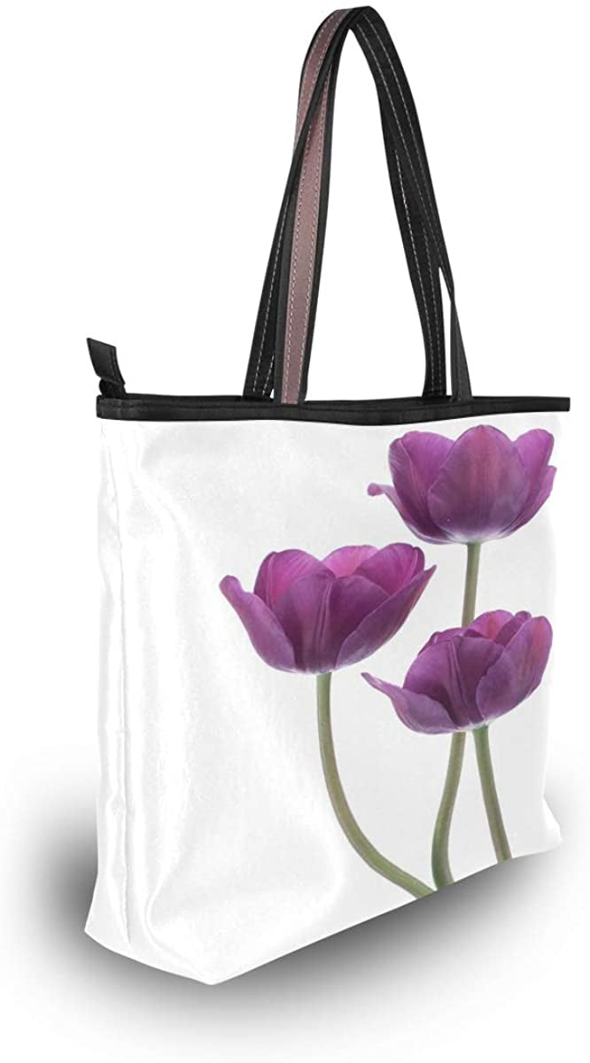 Shoulder Bag Purple Flowers Large Handbag Tote Beach Bags With Zip for Women