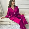 thumbnail image 5 of XBASW Womens Satin Pajama Set Solid Color Silk Pjs Outfit Long-Sleeved Sleepwear Button down Spring Fall Loungewear S-XL, 5 of 11