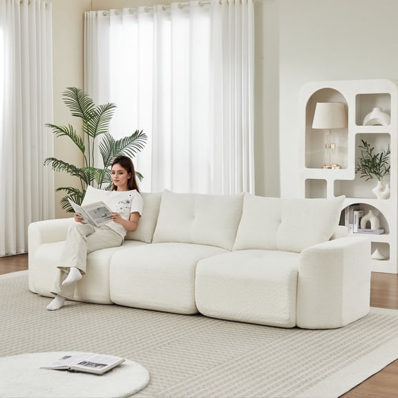 ChenyueFurn 109" Modern Chenille 3-Seater Sofa, Deep Seating with Thick Armrests,Beige