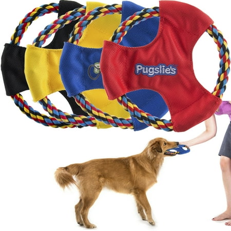Pugslie's (Set Of 4) Nylon Rope Chew Frisbee Dog Toys For Boredom No Squeaking Durable Ring Flyer, Stuffing